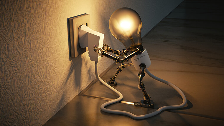 Concept of a light bulb plugging itself in.