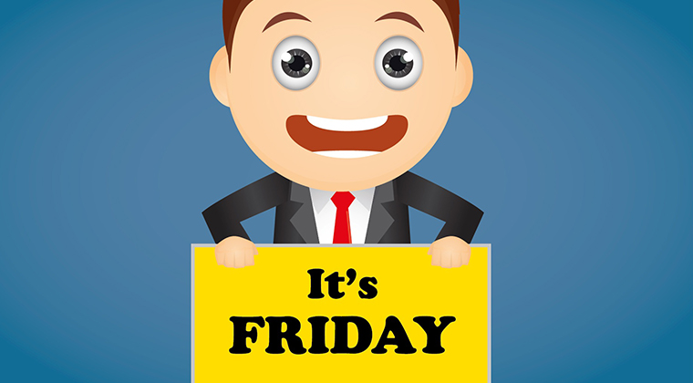 Image depicting businessman holding 'It's Friday!' sign