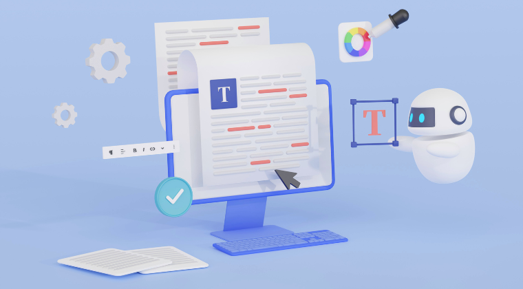 Illustration of a robot automatically checking a document.