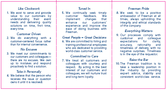 Freeman Service Vision Tenets