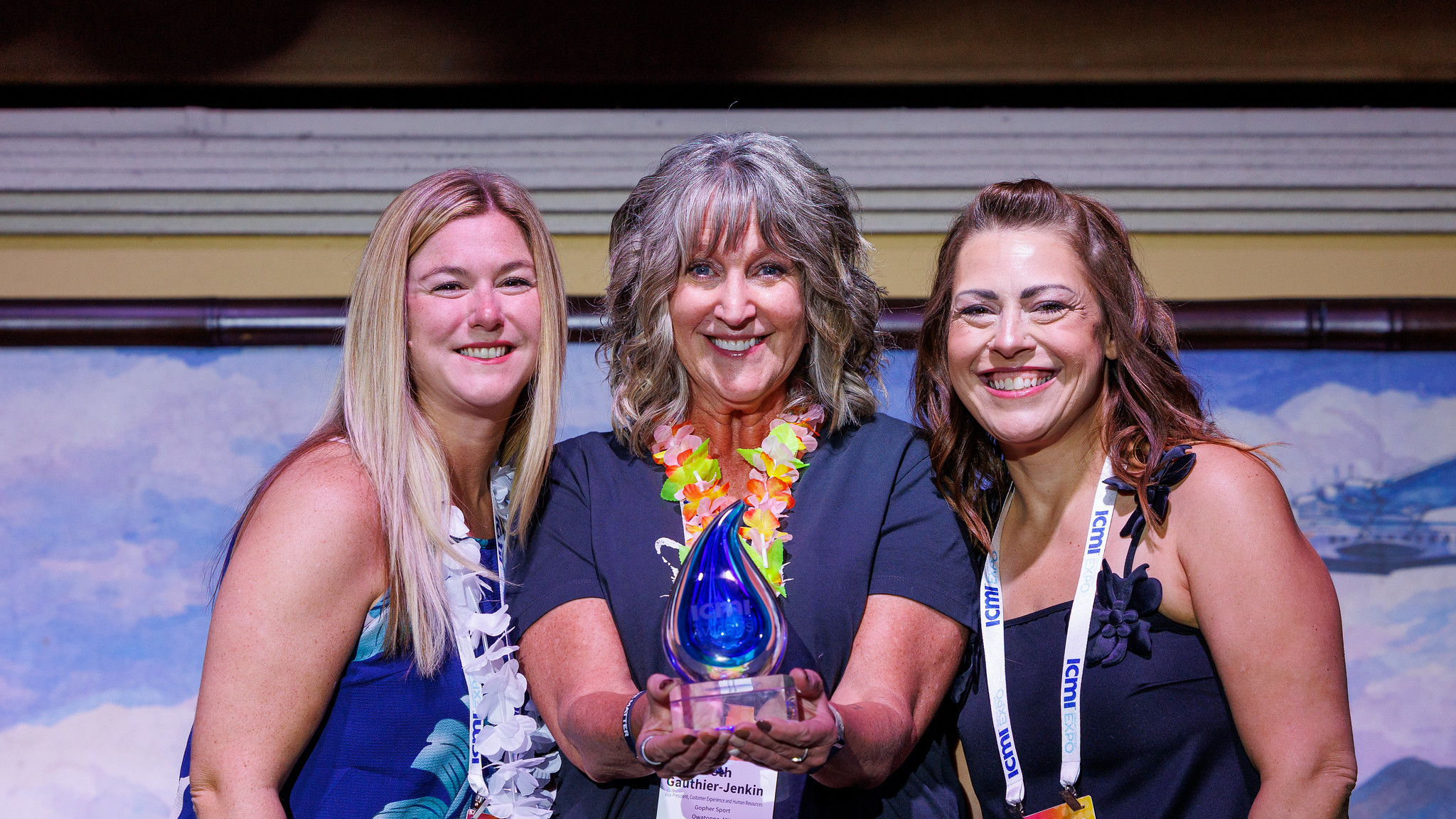 Sarah Gibart, Chelsey Johnson and Beth Gauthier-Jenkin from the Gopher Sport team at the 2025 ICMI Global Contact Center Awards Party