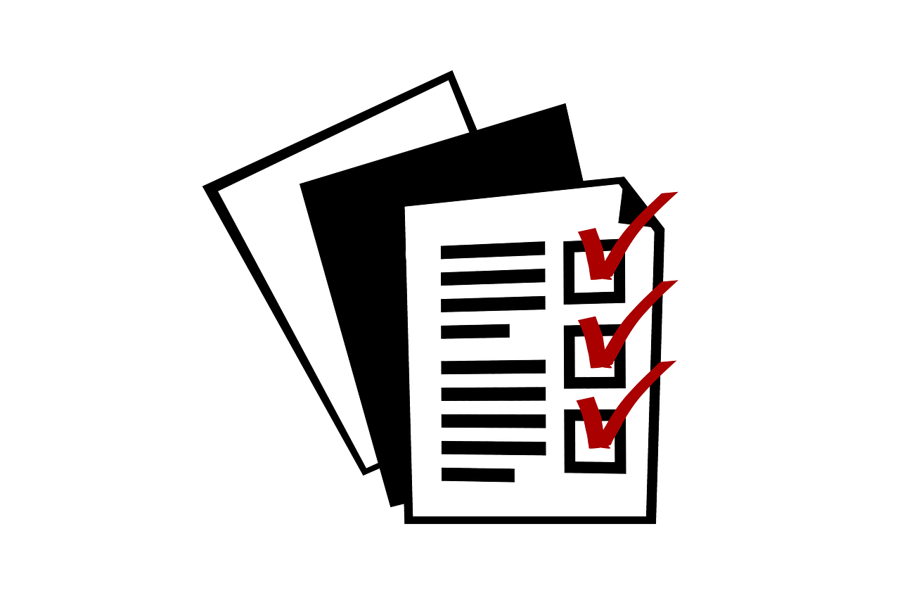 an icon of black and white papers, including a check list with red to-do list items checked off