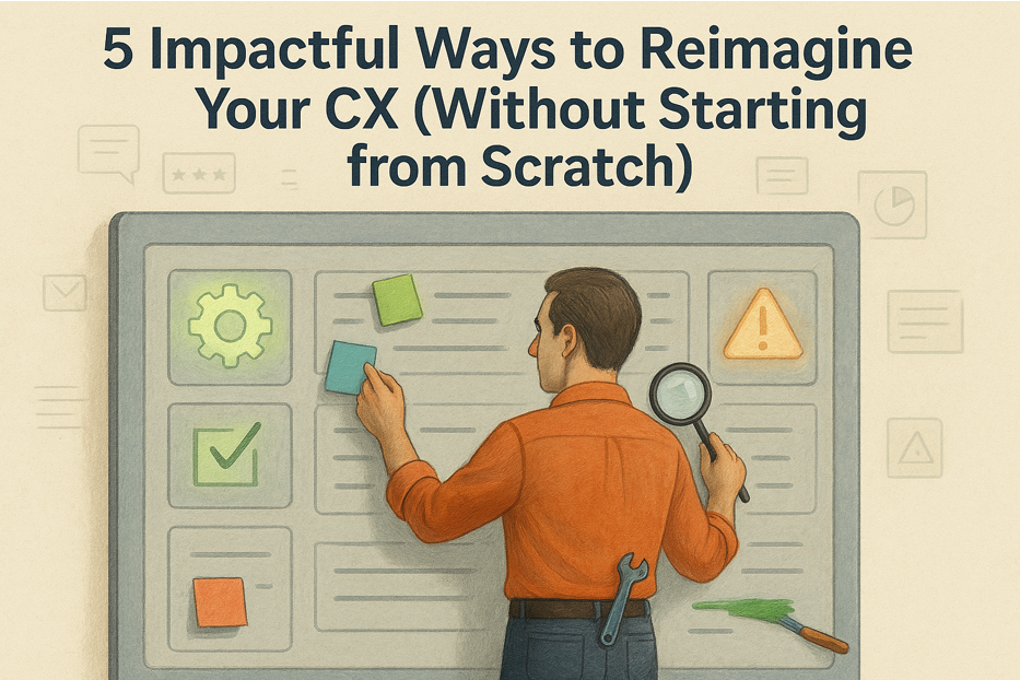 an illustration of a man wearing an orange shirt working at a whiteboard with sticky notes